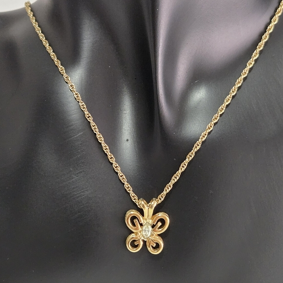 Givency Vintage Butterfly G Logo Pendant With Crystal Necklace - Picture 1 of 7